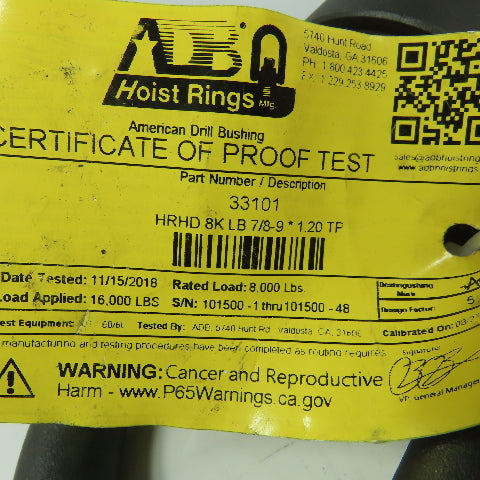 ADB 33101 Heavy Duty Hoist Ring 8000 lb. WLL 7/8-9