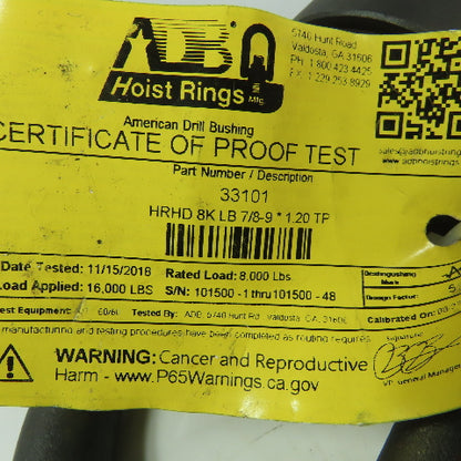 ADB 33101 Heavy Duty Hoist Ring 8000 lb. WLL 7/8-9