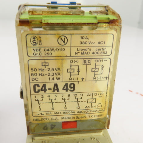 Releco C4-A49 Relay 2.3VA 60HZ 10A 380VAC Lot Of 2