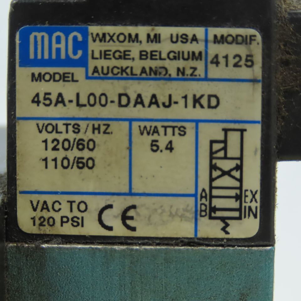 MAC 45A-L00-DAAJ-1KD Pneumatic Solenoid Valve W/120V Coil & Distribution Block