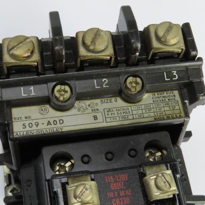 Allen Bradley 509-A0D Size 0 Ser B Contactor 1-5HP 600V 120V Coil 18A Lot Of 2