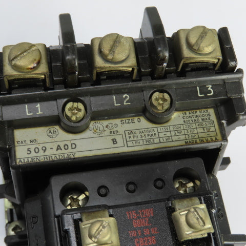 Allen Bradley 509-A0D Size 0 Ser B Contactor 1-5HP 600V 120V Coil 18A Lot Of 2