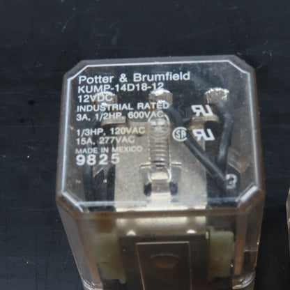 Potter Brumfield KUMP-14D18-12 1/2Hp 600VAC Ice Cube Relay 12VDC Coil Lot Of 2