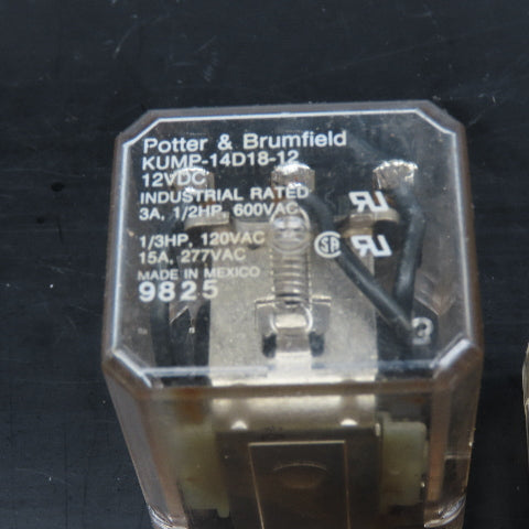 Potter Brumfield KUMP-14D18-12 1/2Hp 600VAC Ice Cube Relay 12VDC Coil Lot Of 2