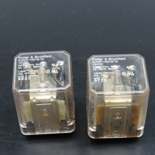 Potter Brumfield KUMP-14D18-12 1/2Hp 600VAC Ice Cube Relay 12VDC Coil Lot Of 2