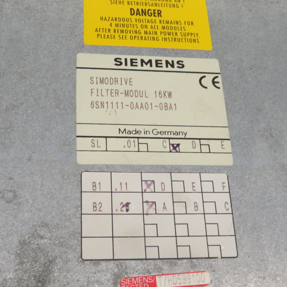 Siemens 6SN1111-0AA01-0BA1 Simodrive Filter Module 16KW