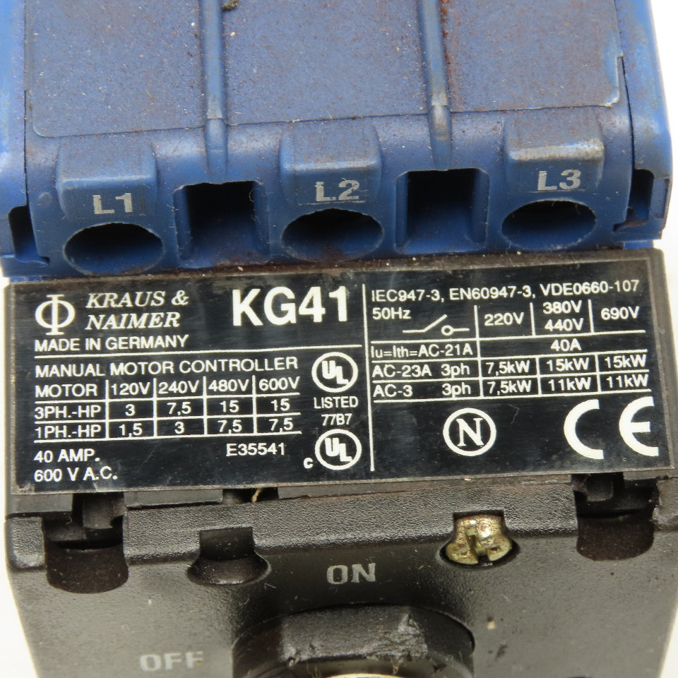 Kraus & Naimer KG41 40A 600V 3 Pole Rotary Disconnect Switch