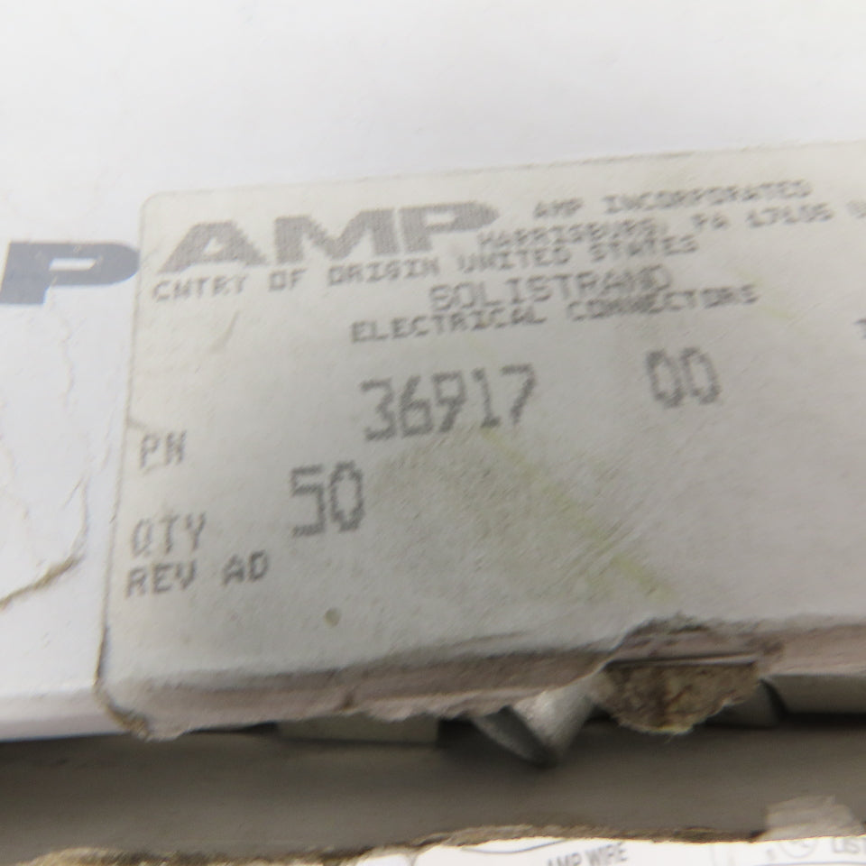 AMP 36917 1AWG Solistrand Tin Coated Wire Terminal Lug 3/8" Stud Lot Of 50