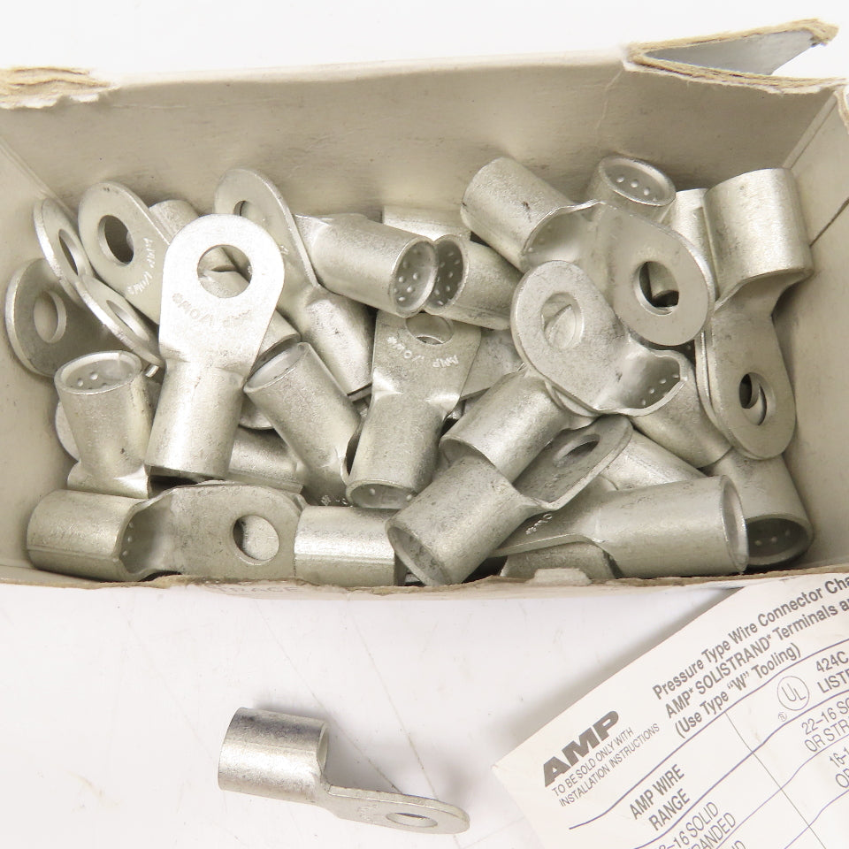 AMP 36917 1AWG Solistrand Tin Coated Wire Terminal Lug 3/8" Stud Lot Of 50