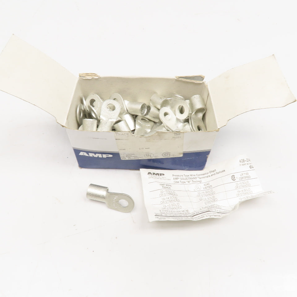 AMP 36917 1AWG Solistrand Tin Coated Wire Terminal Lug 3/8" Stud Lot Of 50