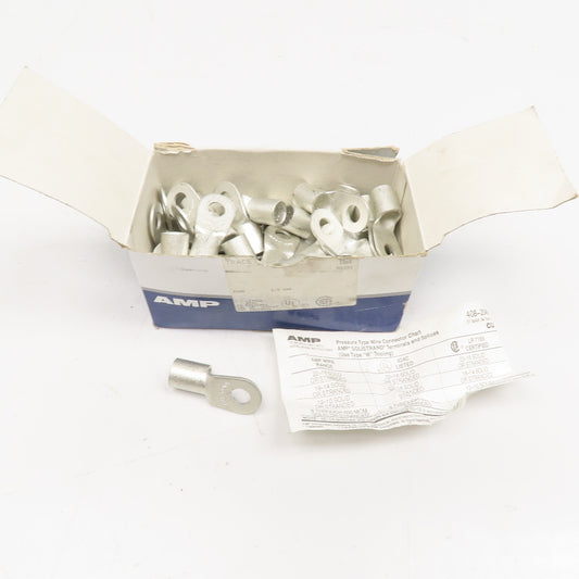 AMP 36917 1AWG Solistrand Tin Coated Wire Terminal Lug 3/8" Stud Lot Of 50