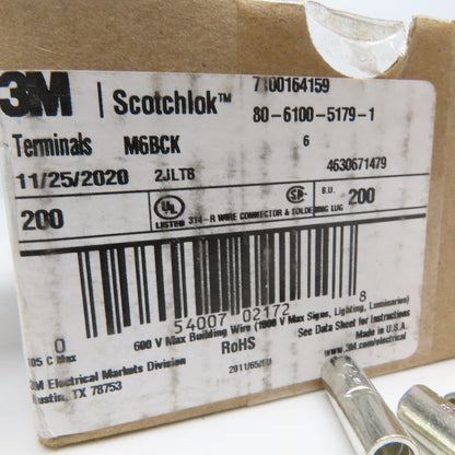 3M M6BCK Scotchlok 6AWG Butt Splice Connector Tin Coated Crimp Lot Of 200
