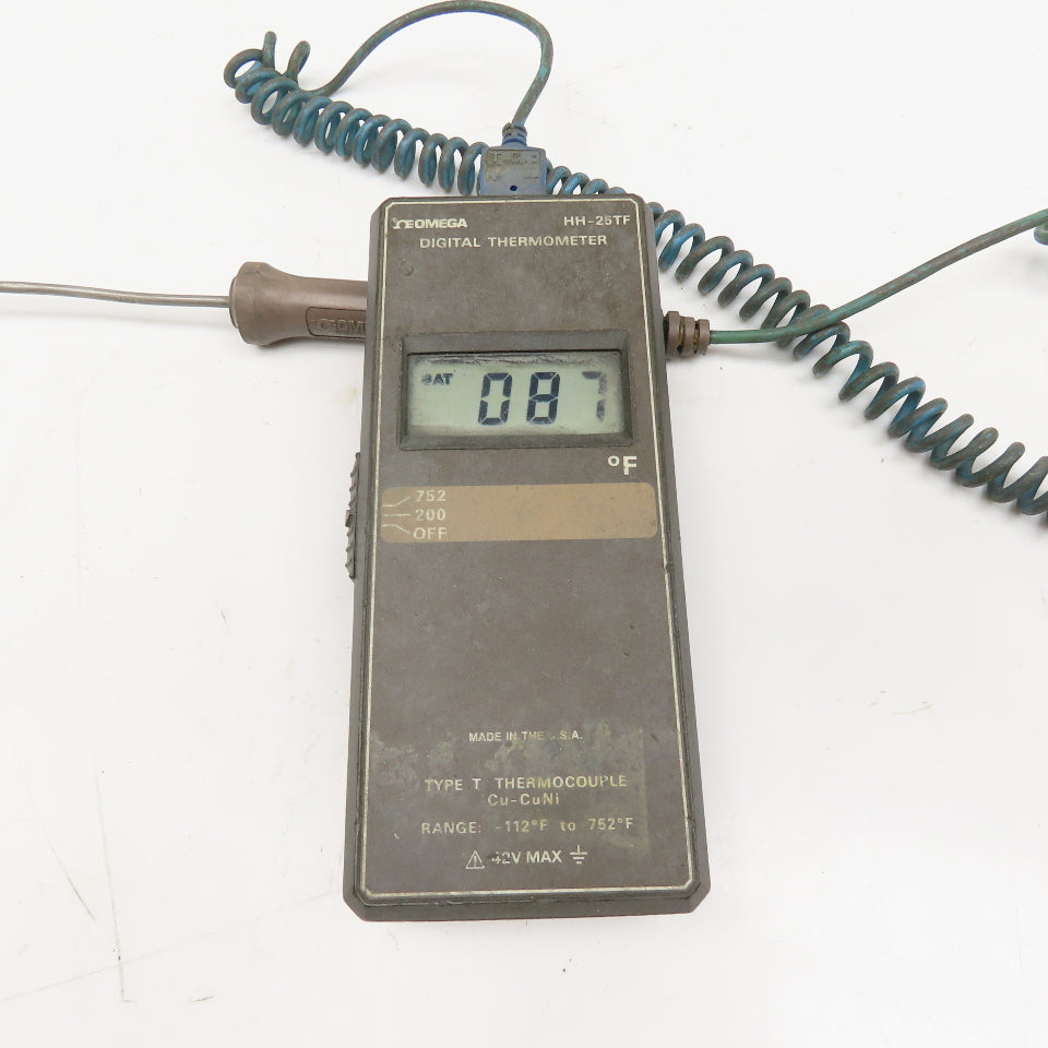 Omega HH-25TF Digital Thermometer -112°F To 752°F W/ 12" Type T Thermocouple