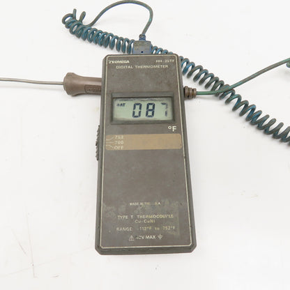 Omega HH-25TF Digital Thermometer -112°F To 752°F W/ 12" Type T Thermocouple