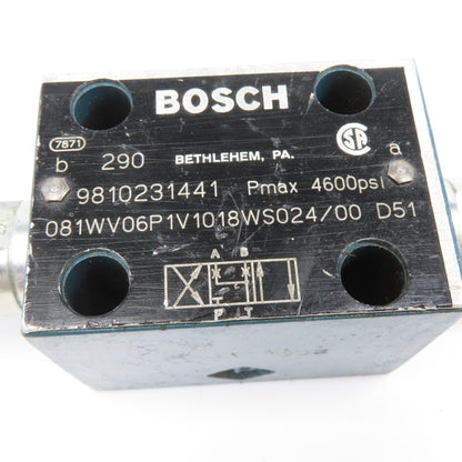 Bosch 081WV06P1V1018WS024/00 4/3 Way Double Solenoid Directional Valve No Coils