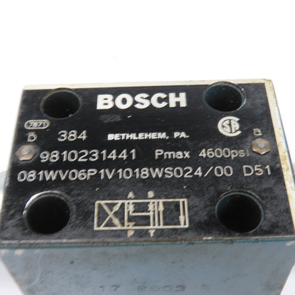Bosch 081WV06P1V1018WS024/00 4/3 Way Double Solenoid Directional Valve No Coils