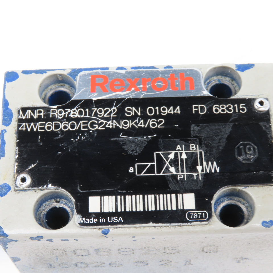 Rexroth 4WE6D60/EG24N9K4/62 4/2 Way Single Solenoid Directional Valve