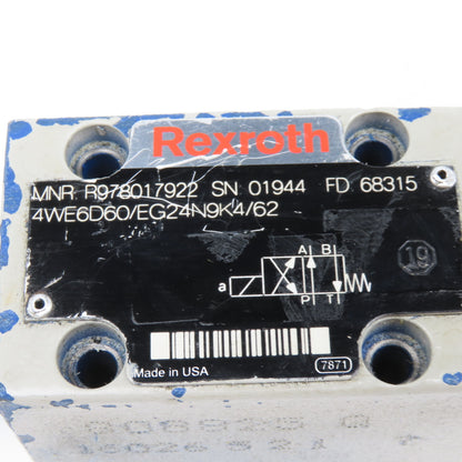 Rexroth 4WE6D60/EG24N9K4/62 4/2 Way Single Solenoid Directional Valve
