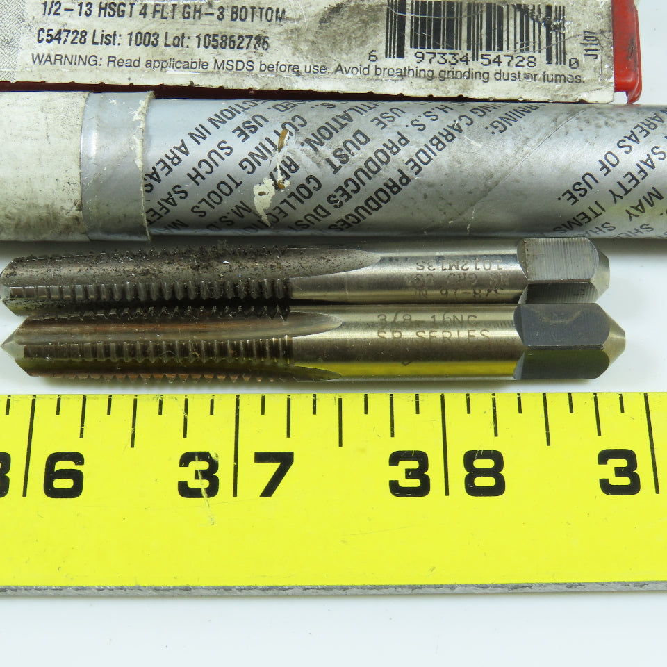 Misc. 3/8"-16 To 7/8"-9 Hand Plug Tap 4 Flute Lot of 8