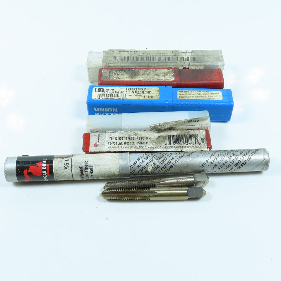 Misc. 3/8"-16 To 7/8"-9 Hand Plug Tap 4 Flute Lot of 8