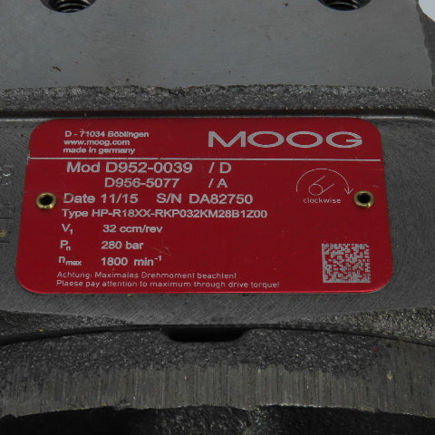 Moog HP-R18XX 	HP-R18B1 Hydraulic 2 Stage Combination Pump 32/100ccm/rev
