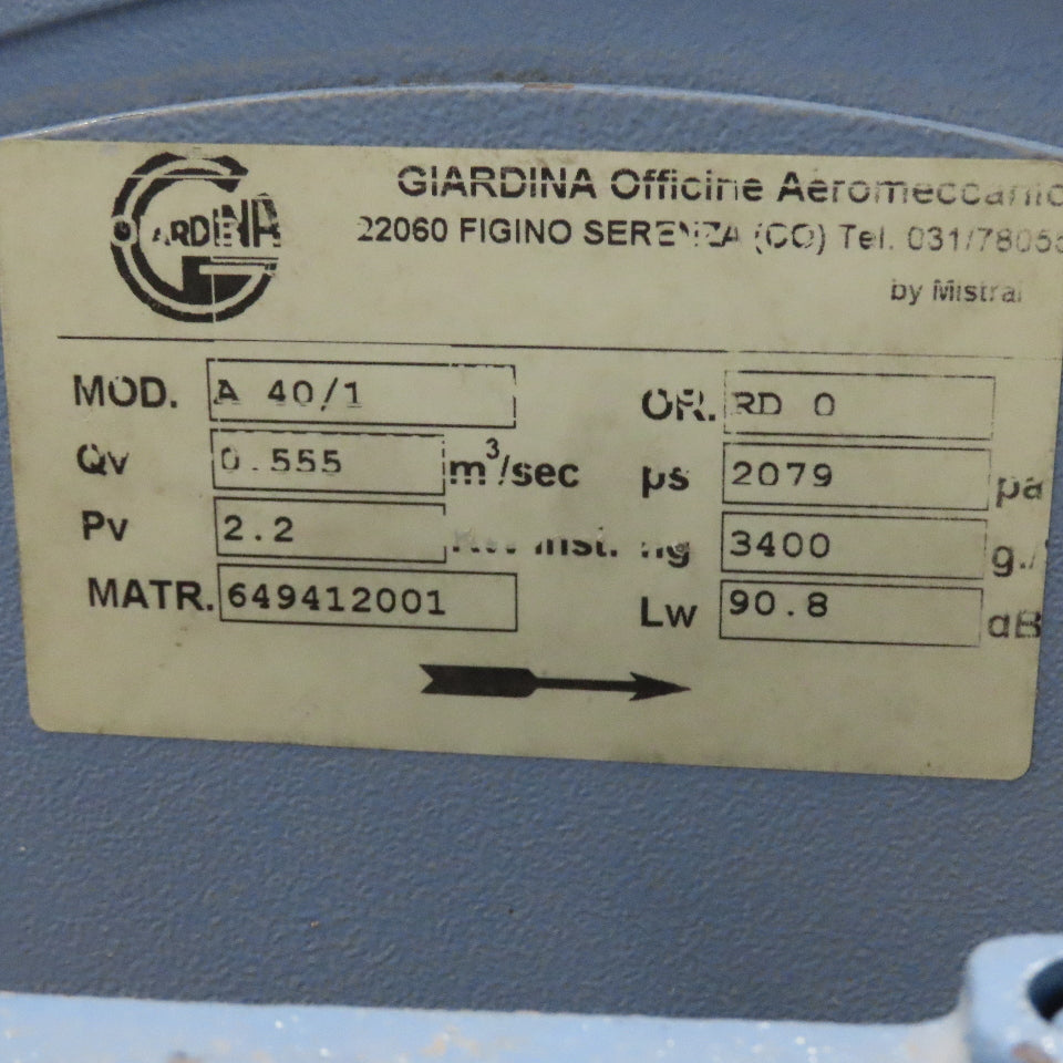 Giardina A 40/1 2.2kW 230/400V 50Hz Backward Incline Blower Fan
