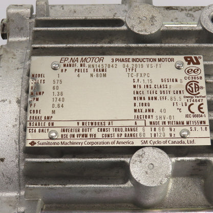 SM-Cylco CNHMS1-6105YB-EP-43 43:1 Ratio Gear Reducer 1HP 40.7RPM Output 575V