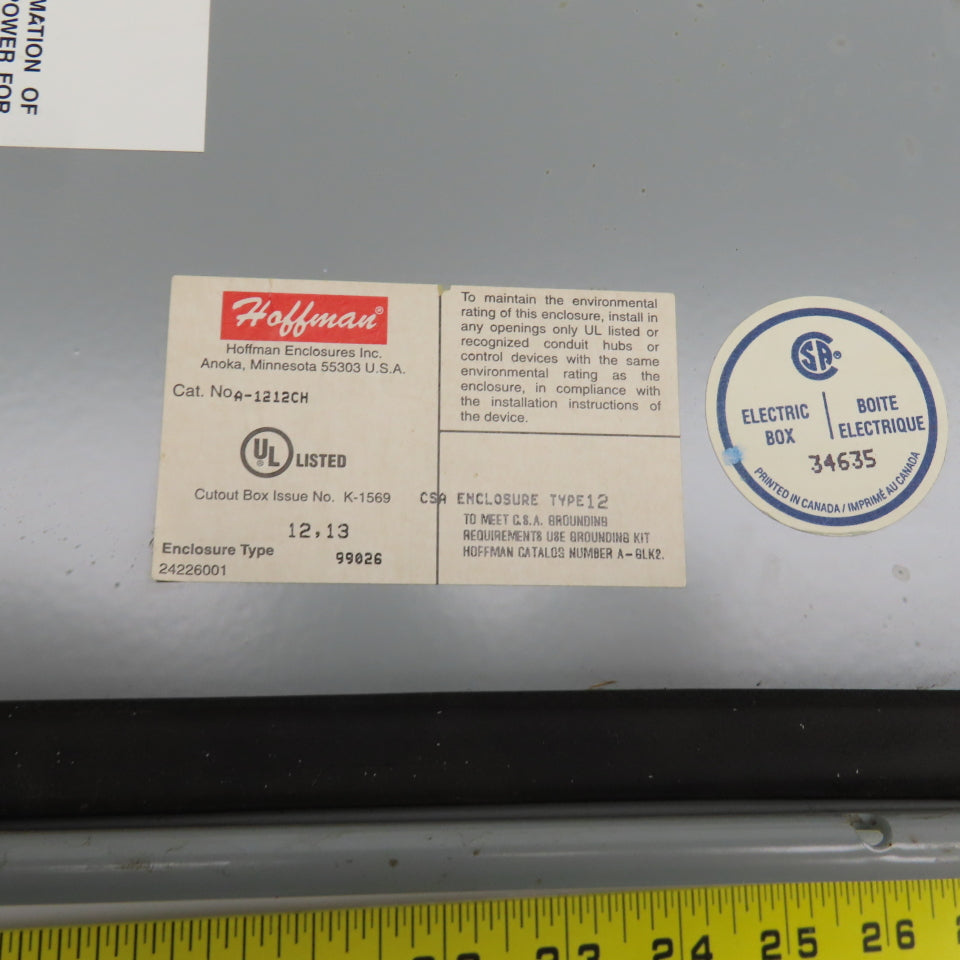 Hoffman A-1212CH 12" x 12" x 6" Wall Mount Electrical Enclosure W/Backplate