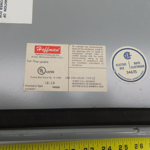 Hoffman A-1212CH 12" x 12" x 6" Wall Mount Electrical Enclosure W/Backplate