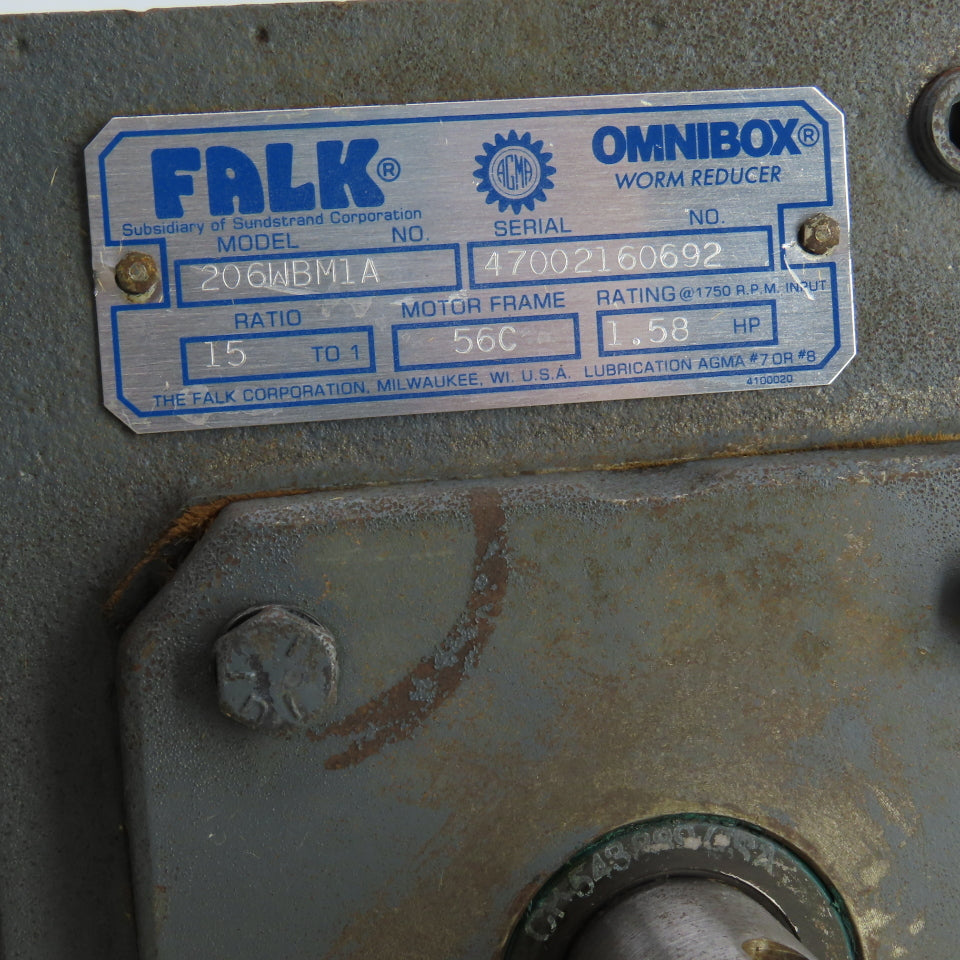Falk 206WBM1A Omnibox 15:1 Ratio Worm Gear Reducer 180VDC 115RPM Out 5.35A