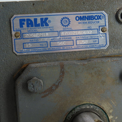 Falk 206WBM1A Omnibox 15:1 Ratio Worm Gear Reducer 180VDC 115RPM Out 5.35A