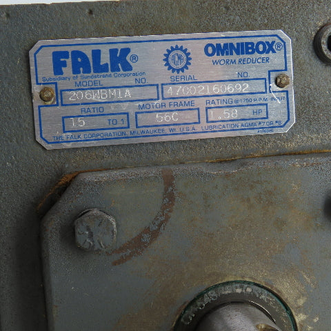 Falk 206WBM1A Omnibox 15:1 Ratio Worm Gear Reducer 180VDC 115RPM Out 5.35A