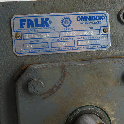 Falk 206WBM1A Omnibox 15:1 Ratio Worm Gear Reducer 180VDC 115RPM Out 5.35A