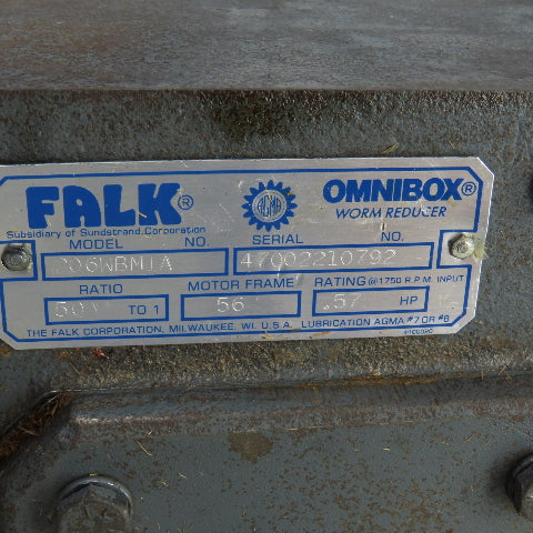 Falk 206WBM1A Omnibox 50:1 Ratio Worm Gear Reducer 0.57HP 180VDC 34.5RPM Output