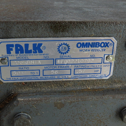 Falk 206WBM1A Omnibox 50:1 Ratio Worm Gear Reducer 0.57HP 180VDC 34.5RPM Output