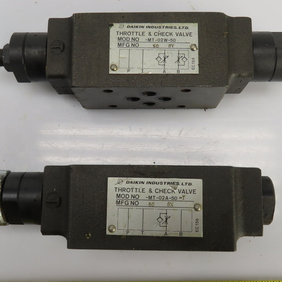 Daikin MT-02A-50-T/MT-02W-50 Hydraulic Throttle & Check Valve Lot Of 2