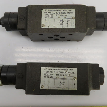 Daikin MT-02A-50-T/MT-02W-50 Hydraulic Throttle & Check Valve Lot Of 2