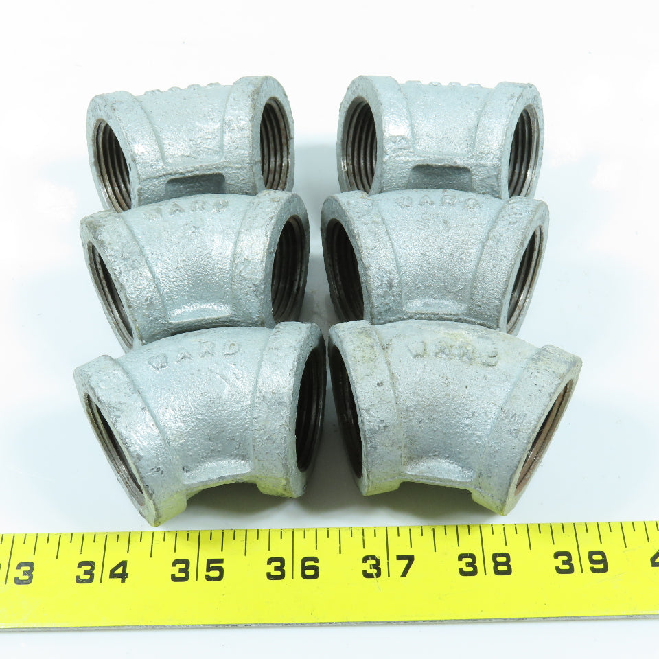 Ward 1" NPT 45° Elbow Galvanized Iron Pipe USA Lot of 6