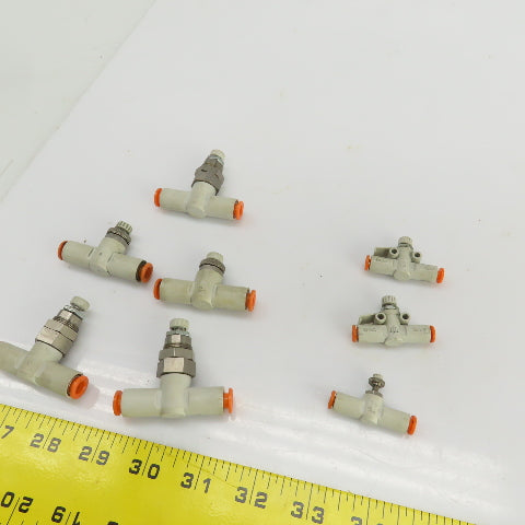SMC 1/4" & 5/32" Push Connect Manual Flow Control Air Valves Mixed Lot Of 8