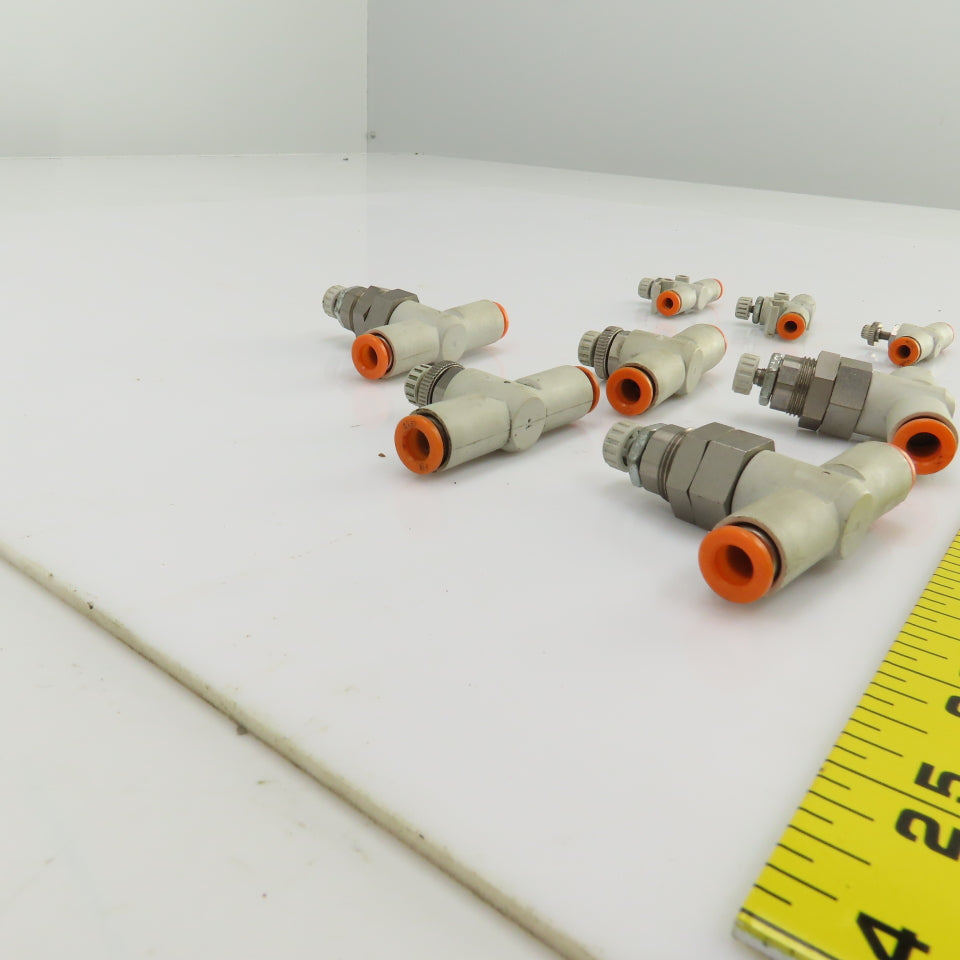 SMC 1/4" & 5/32" Push Connect Manual Flow Control Air Valves Mixed Lot Of 8