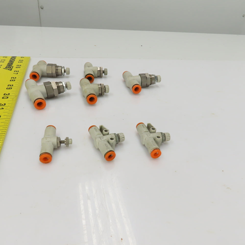 SMC 1/4" & 5/32" Push Connect Manual Flow Control Air Valves Mixed Lot Of 8