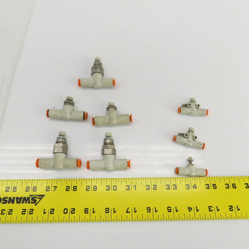 SMC 1/4" & 5/32" Push Connect Manual Flow Control Air Valves Mixed Lot Of 8