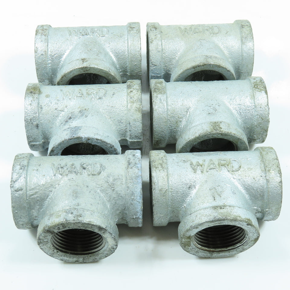 Ward 1" NPT Tee Fitting Galvanized Iron Pipe USA Lot of 6