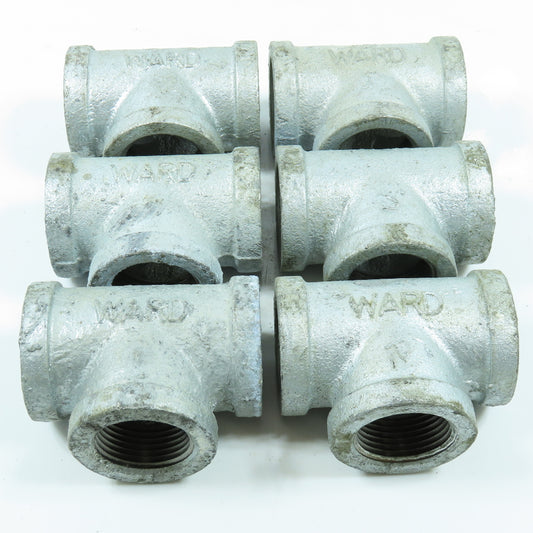 Ward 1" NPT Tee Fitting Galvanized Iron Pipe USA Lot of 6