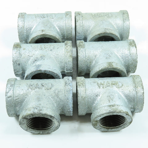 Ward 1" NPT Tee Fitting Galvanized Iron Pipe USA Lot of 6