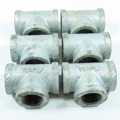 Ward 1" NPT Tee Fitting Galvanized Iron Pipe USA Lot of 6