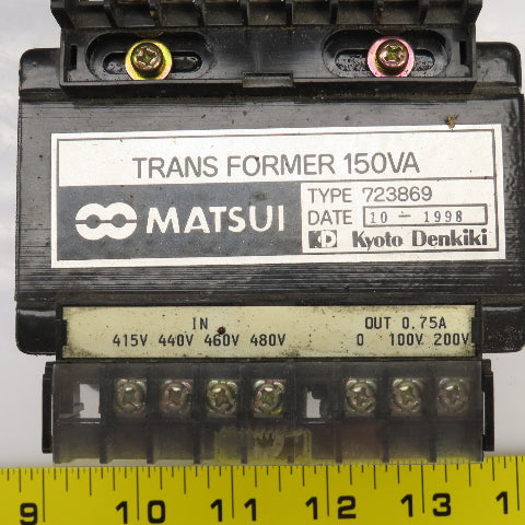 Kyoto Denkiki 723869 Matsui 150VA Transformer Pri 415-440-460-480V Sec 100-200V