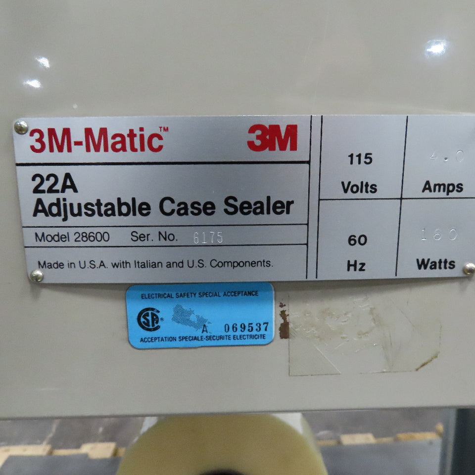 3M 22A Model 28600 Adjustable Case Box Tape Sealer Machine 115V 60Hz for 2" tape