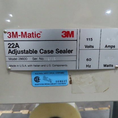 3M 22A Model 28600 Adjustable Case Box Tape Sealer Machine 115V 60Hz for 2" tape