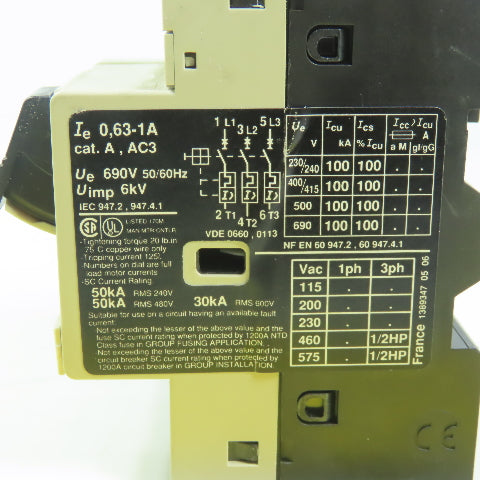 Telemecanique GV2-M05 0.63- 1A 690V Motor Circuit Breaker